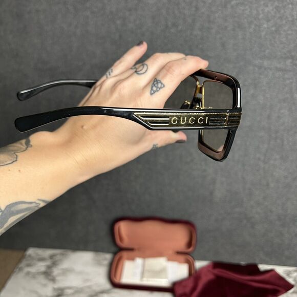 Gucci Men's Sunglasses Nylon Lens Havana Plastic Pilot Shaped Frame GG0900S 005 - Picture 4 of 15